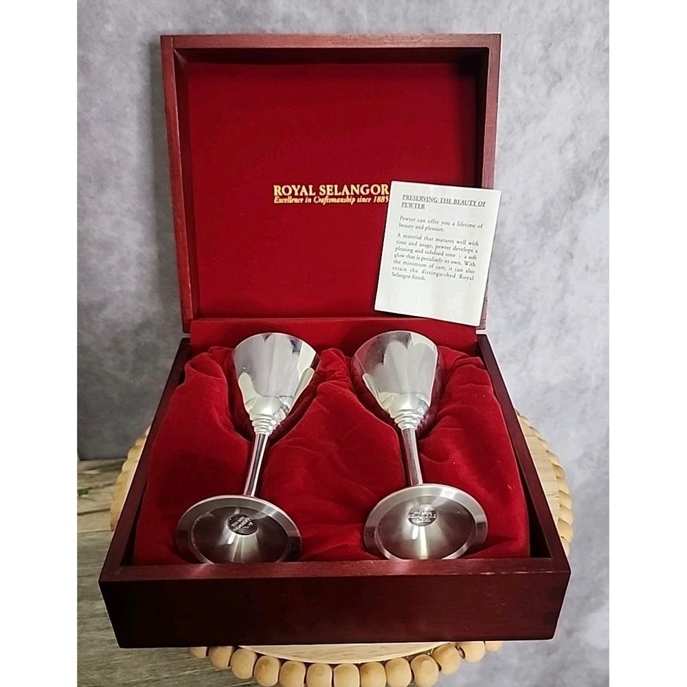 Royal Selangor Wine Cup Goblets 4.75" Set of‎ 2 Pewter In Wood Box